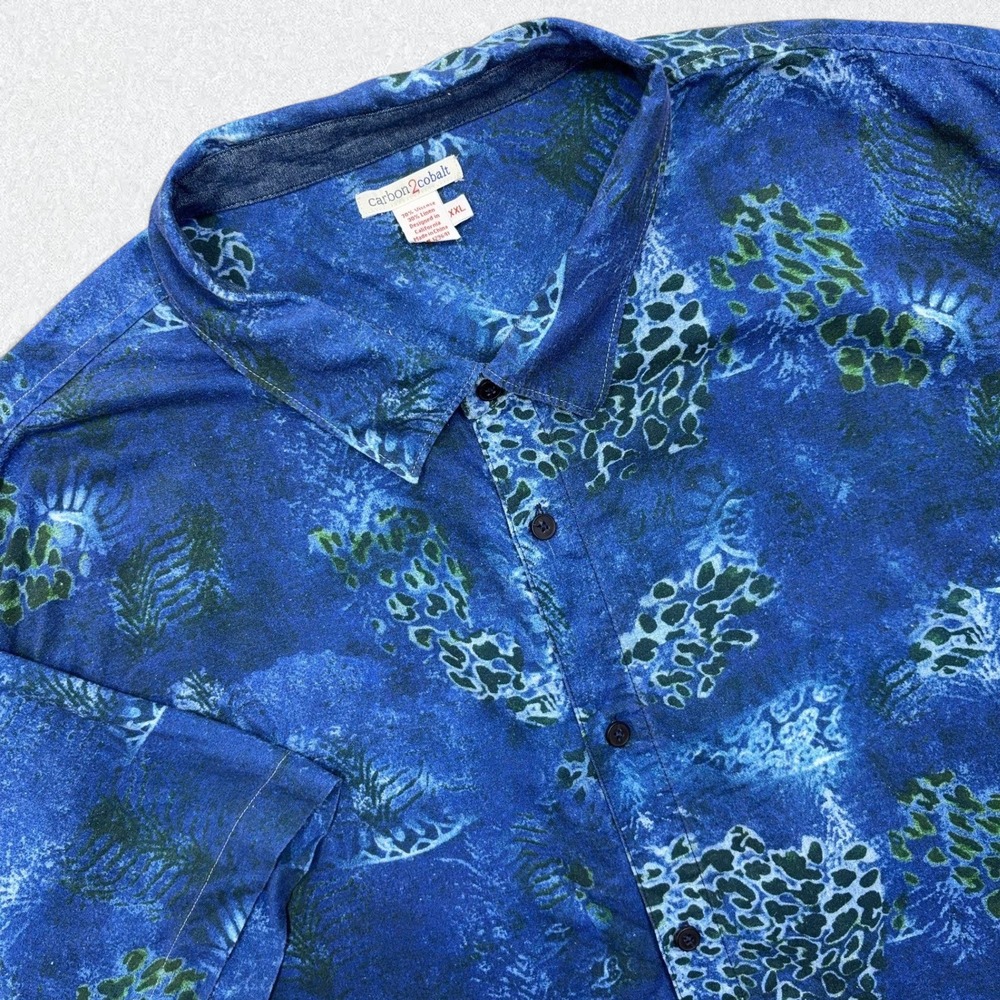 Carbon 2 Cobalt Button Up Shirt Mens XXL Blue Abstract Floral Linen Viscose - Picture 4 of 9